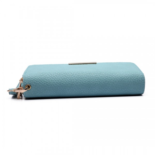 LP6683 - Miss Lulu Women Leather Look Double Zipped Long Purse Light Blue